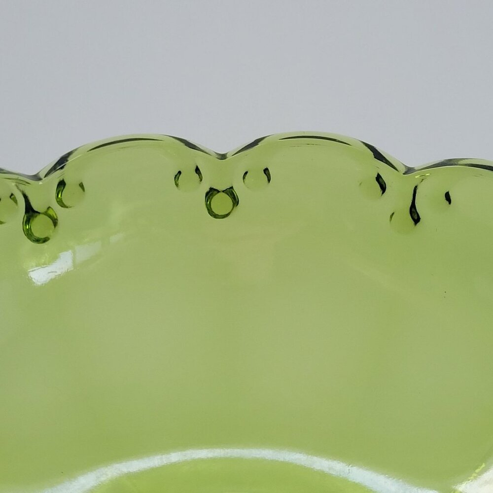 Vintage Indiana Glass Garland Pedestal Compote Dish, Avocado Green Teardrop Edge - Picture 6 of 10